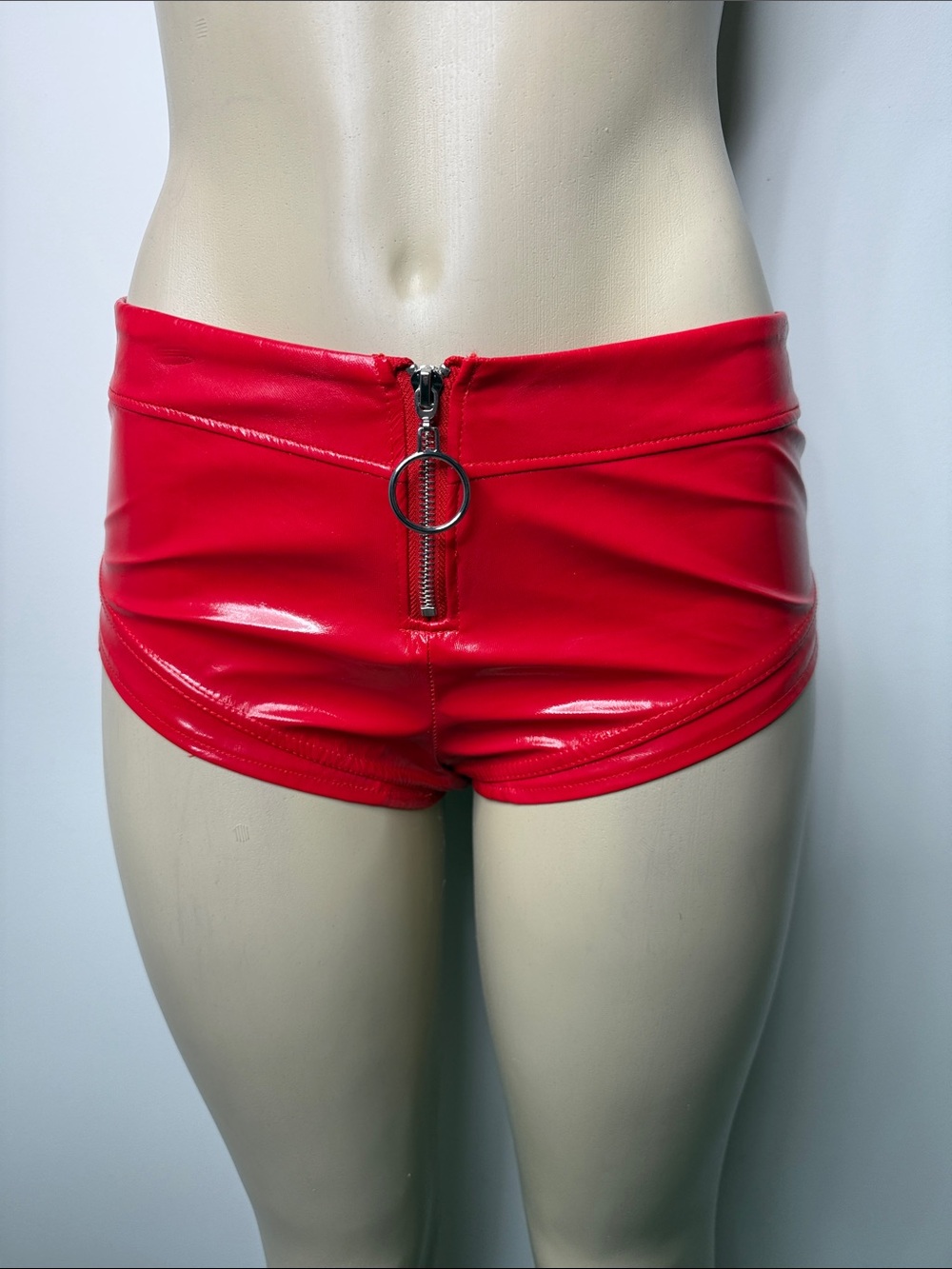 Forever 21 & Frederick’s of Hollywood colab Red High-Shine Zip Front Bike Shorts